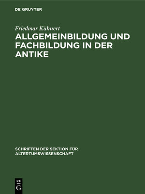 cover image of Allgemeinbildung und Fachbildung in der Antike